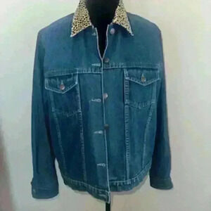 Shaver‎ Lake Denim Jacket Leopard Cheetah Velvet Boho Patchwork